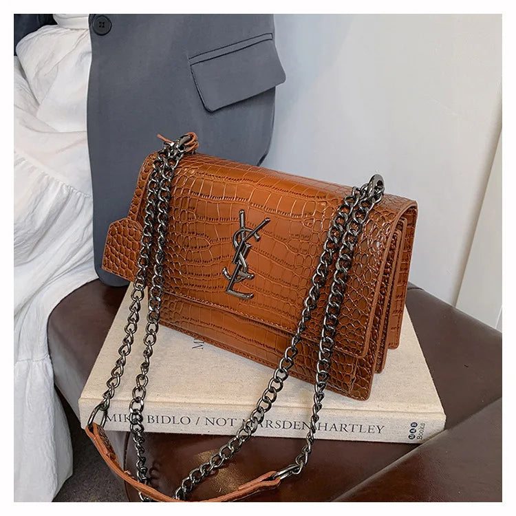 2026 new bag high-end crocodile pattern retro chain bag fashionable single shoulder crossbody bag
