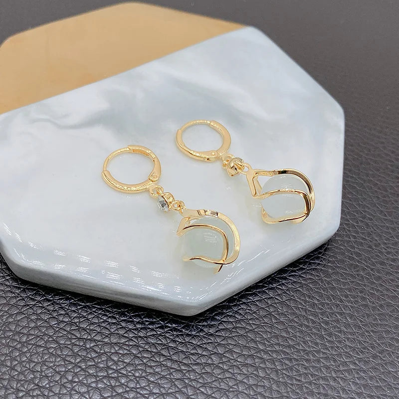 High Quality Crystal Zircon Round Opal Hollow Long Tassel Water Droplets Earrings New Women's Fashion Jewelry Romantic Girl Gift