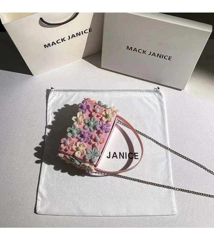 Luxury Satin Appliques Floral Square Bag Women's Handbag Fashion Evening Bag Wedding Party Clutch Purse Shoulder Crossbody Bag