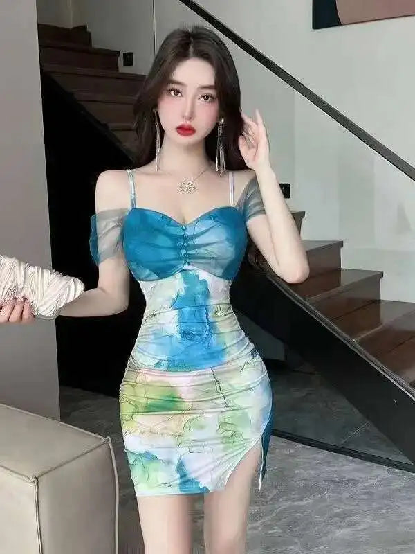 Pure Desire Strap Dress Elegant For Women New Summer Decoration Spicy Girl Style Printed Tight Skinny Nightclub Bag Dress OX1L