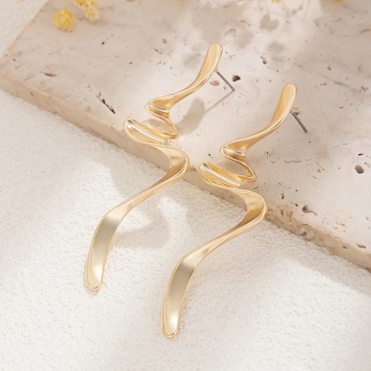 IngeSight.Z Fashion Irregular Metal Twisted Long Drop Earrings for Women Trending Geometric Gold Color Waves Earrings Jewelry