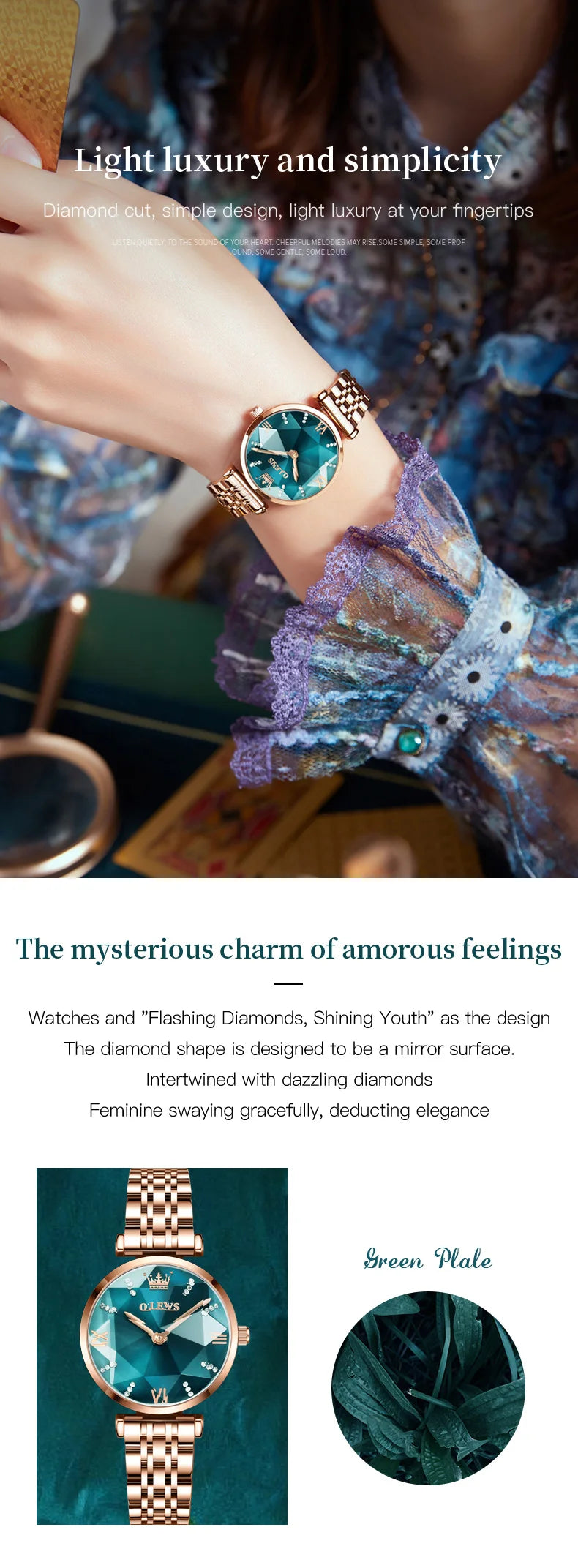 OLEVS New Women Luxury Jewel Quartz Watches Waterproof Stainless Steel Strap Watch For Women Fashion Date Clock Diamond Mirror