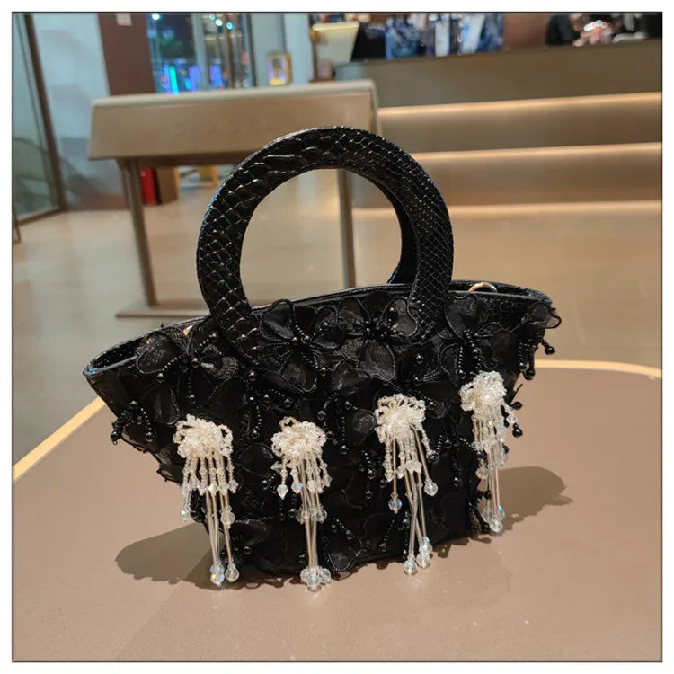 Tassel Flower Ita Bag Women New Shoulder Crossbody Sac A Main Lace Women's Bag Bucket Female Leather Handbag