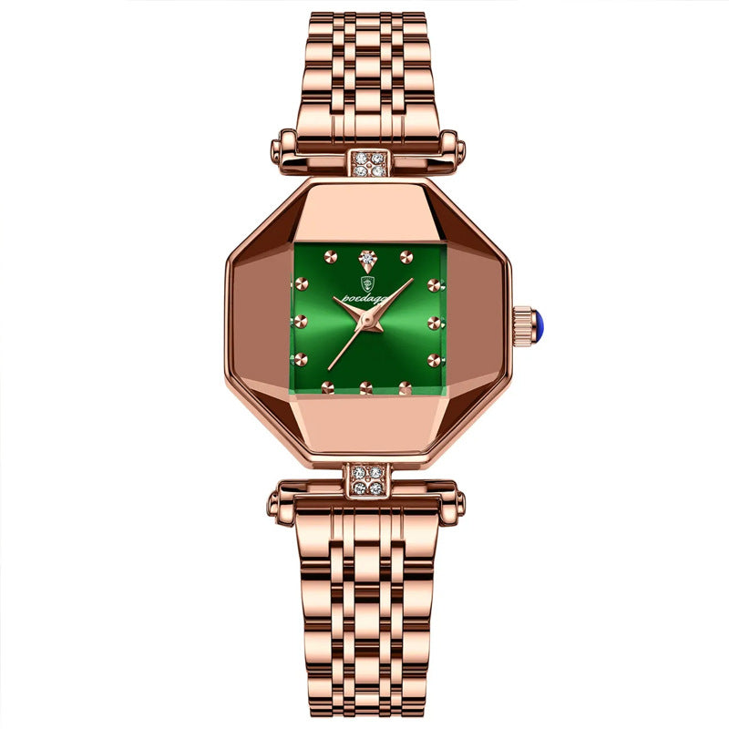 Swiss brand waterproof women's watch, square small green quartz watch