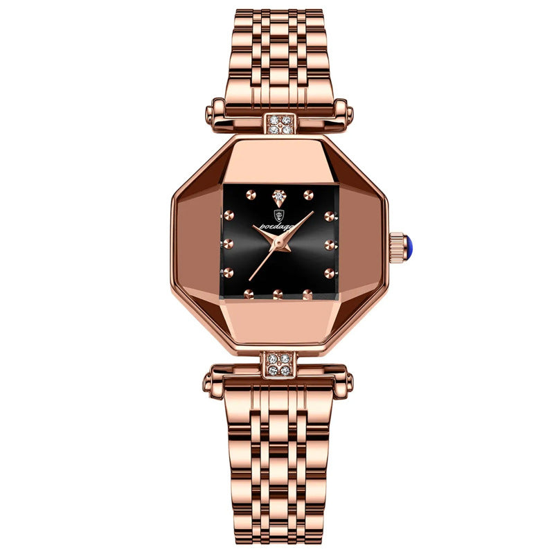 Swiss brand waterproof women's watch, square small green quartz watch