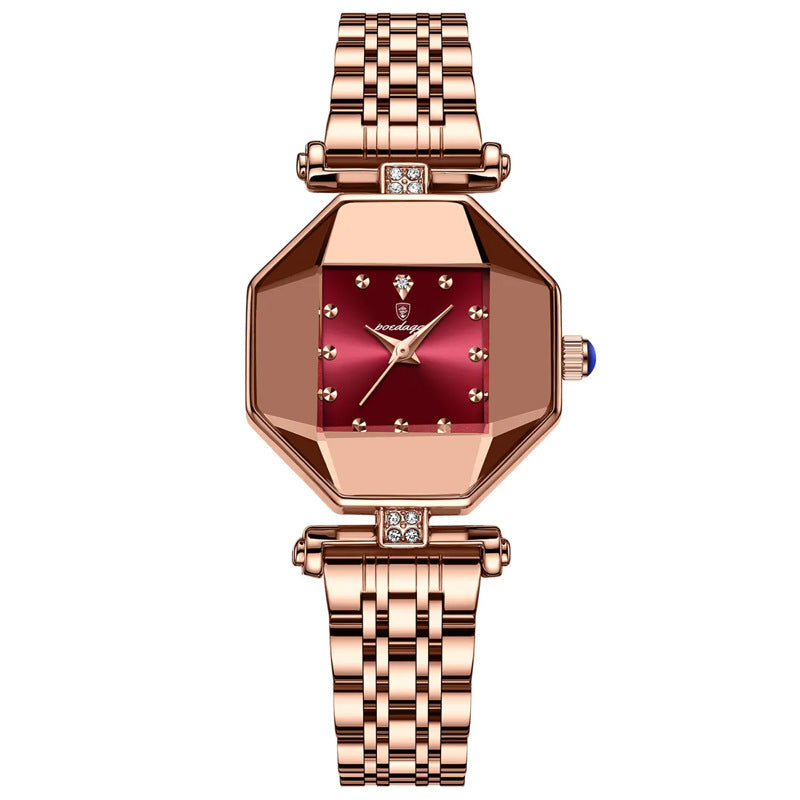 Swiss brand waterproof women's watch, square small green quartz watch