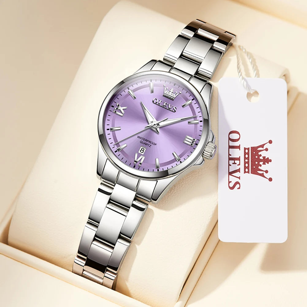 OLEVS Luxury Quartz Watch for Women Elegant Stainless Steel Women's Watches Gifts Waterproof Fashion Trend Simple Ladies Watch
