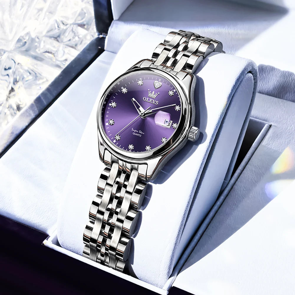 OLEVS Women's Watches 5649L Trend Fashion Original Quartz Watch for Lady Stainless Steel Strap Waterproof Luminous Date Elegant