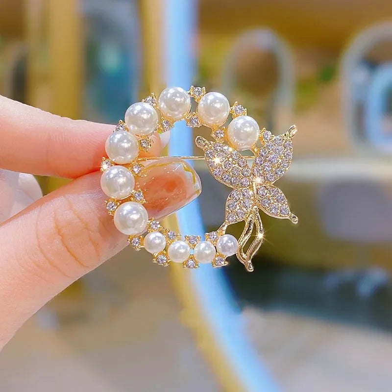 Luxury Snowflake Pearl Crystal Brooch Large Snowflake Flower Brooch Pins Fashion Exquisite Women's Jewelry