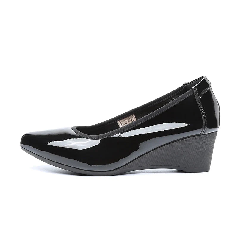 Sexy Pointed Toe Shoes Patent Leather Women Heels 2025 Women's Moccasins Elegant Woman Heeled Shoes Wedge Heel Slip-on Lolita 33