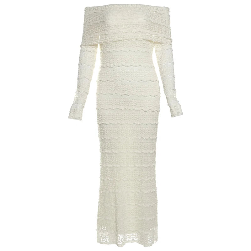 Weird Puss Jacquard Vacation Dress Women Lapel Slash Neck Backless See Through Full Sleeve Beach Party Elegant Chic Long Bodycon