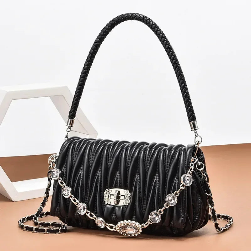 Women Bags Luxury Designer Purses and Handbags Rhinestone Chain Flap Crossbody Small Square Bag Casual Shoulder Messenger Bags