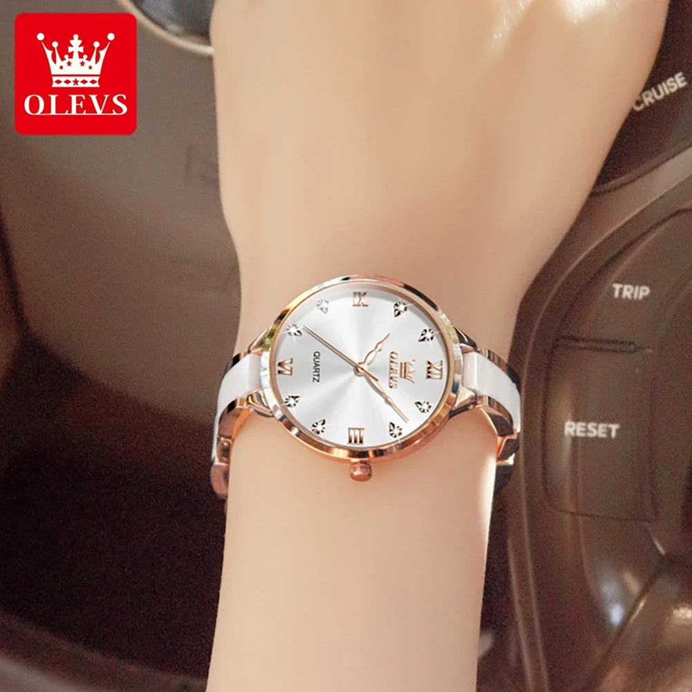 OLEVS Women's Watche Waterproof Ceramic Genuine Quartz Watch High Beauty Gift for Girlfriend Fashion Famous Watch Top Wristwatch