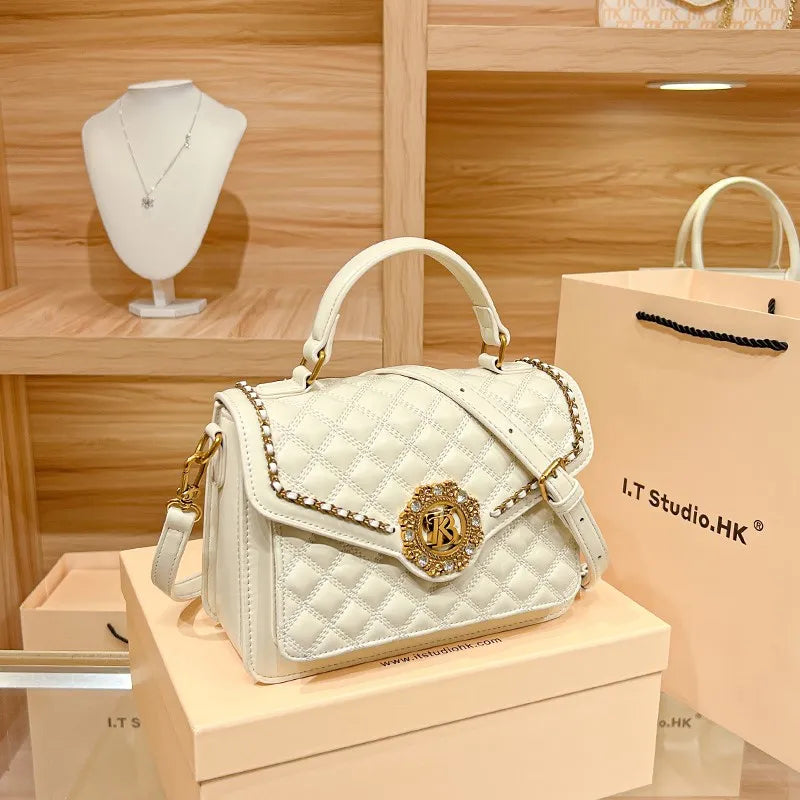 Women's handbag designer Lingge square bag women's 2024 new high-end texture handbag autumn/winter crossbody shoulder bag