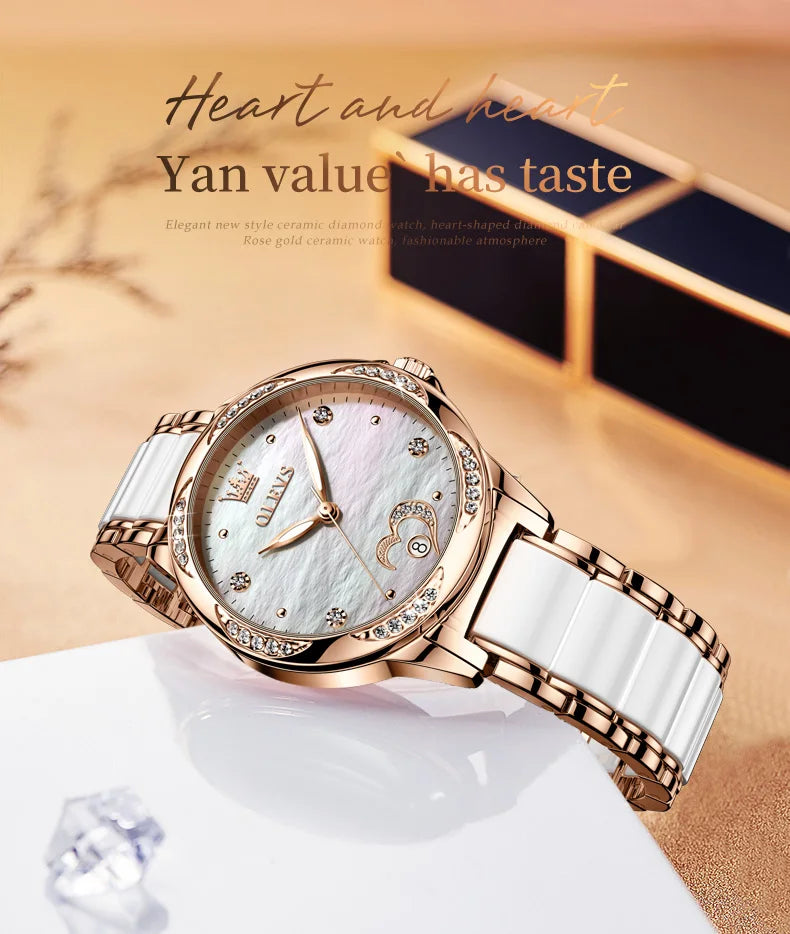 OLEVS Ladies Watch Woman Luxury Fashion Waterproof Watch for Women Watches Ceramic Automatic Mechanical Clock Gift Relogio