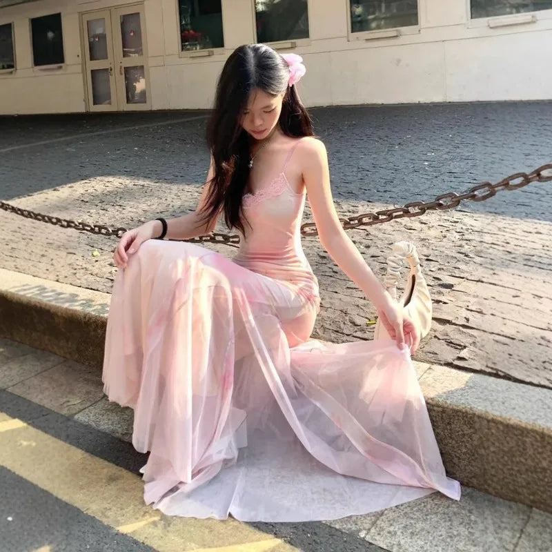 Rendering Floral Dress Women's Summer Super Fairy Gauze Skirt Sexy Hip-hugging Waist Slim Fishtail