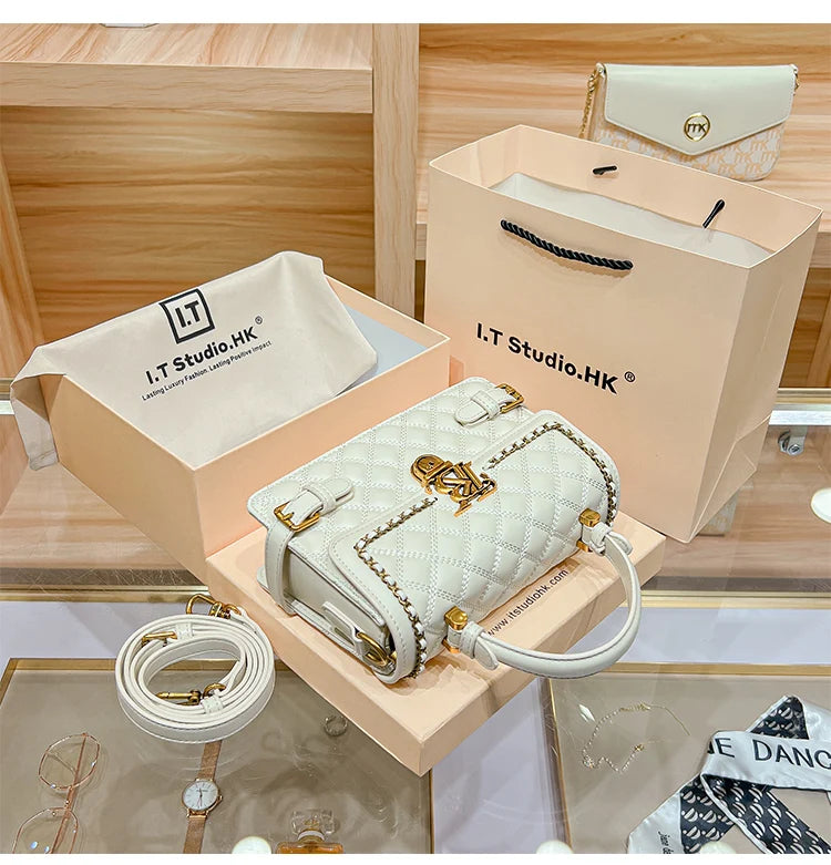 Women's handbag genuine leather carrying small square bag 2024 new high-end designer spring/summer crossbody shoulder bag