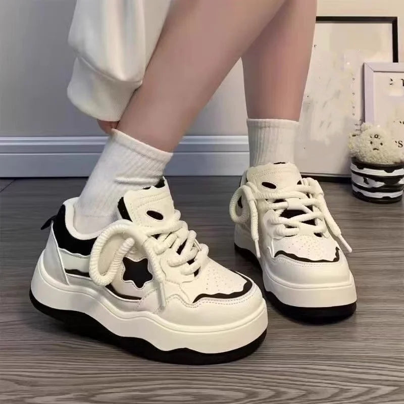 Thick-soled Fashionable White Shoes Spring and Autumn New Versatile Casual Sneakers Comfortable Thick-soled Sneakers for Women