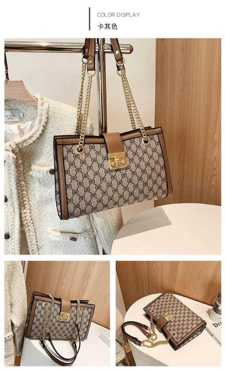 Women's Bag 2025 New Fashion European and American Retro Print Large Capacity Tote Bag Chain Shoulder Underarm Bag Wholesale