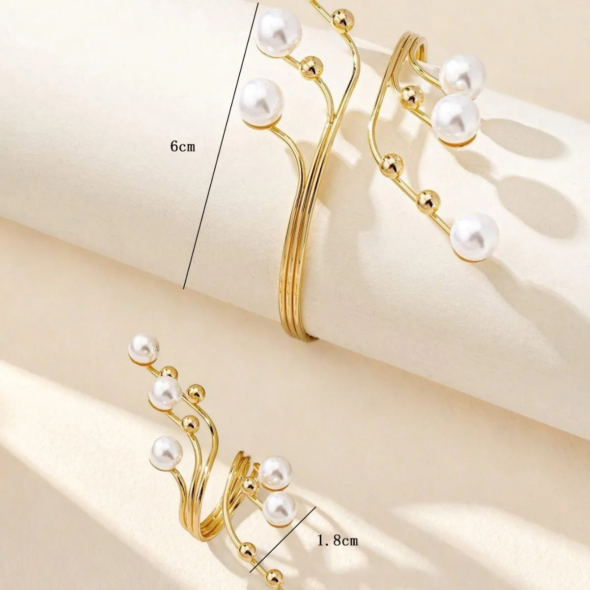 Simple Geometric Imitation Pearl Winding Line Ring Bracelet Set For Women Girls Exaggerated Personality Fashion Jewelry