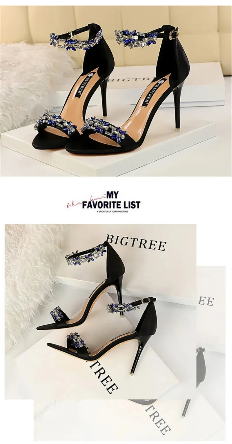 Fashion Designer Women's Shoes Luxury Rhinestone High Heeled Sandals for Woman Summer New Open Toe Casual Shoes Sandalias Mujer