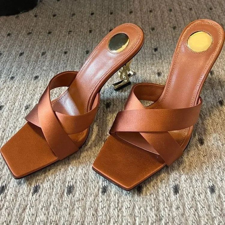 Retro French Open Toed Slim Heel Sandals for Women with Summer Temperament, High-heeled One-piece Slippers Women Shoes