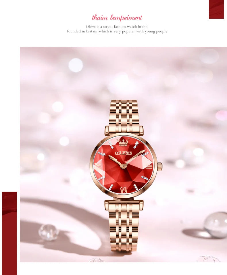 OLEVS New Women Luxury Jewel Quartz Watches Waterproof Stainless Steel Strap Watch For Women Fashion Date Clock Diamond Mirror