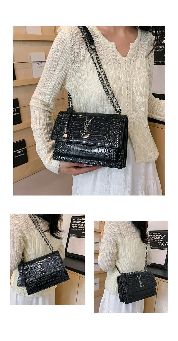 2026 new bag high-end crocodile pattern retro chain bag fashionable single shoulder crossbody bag