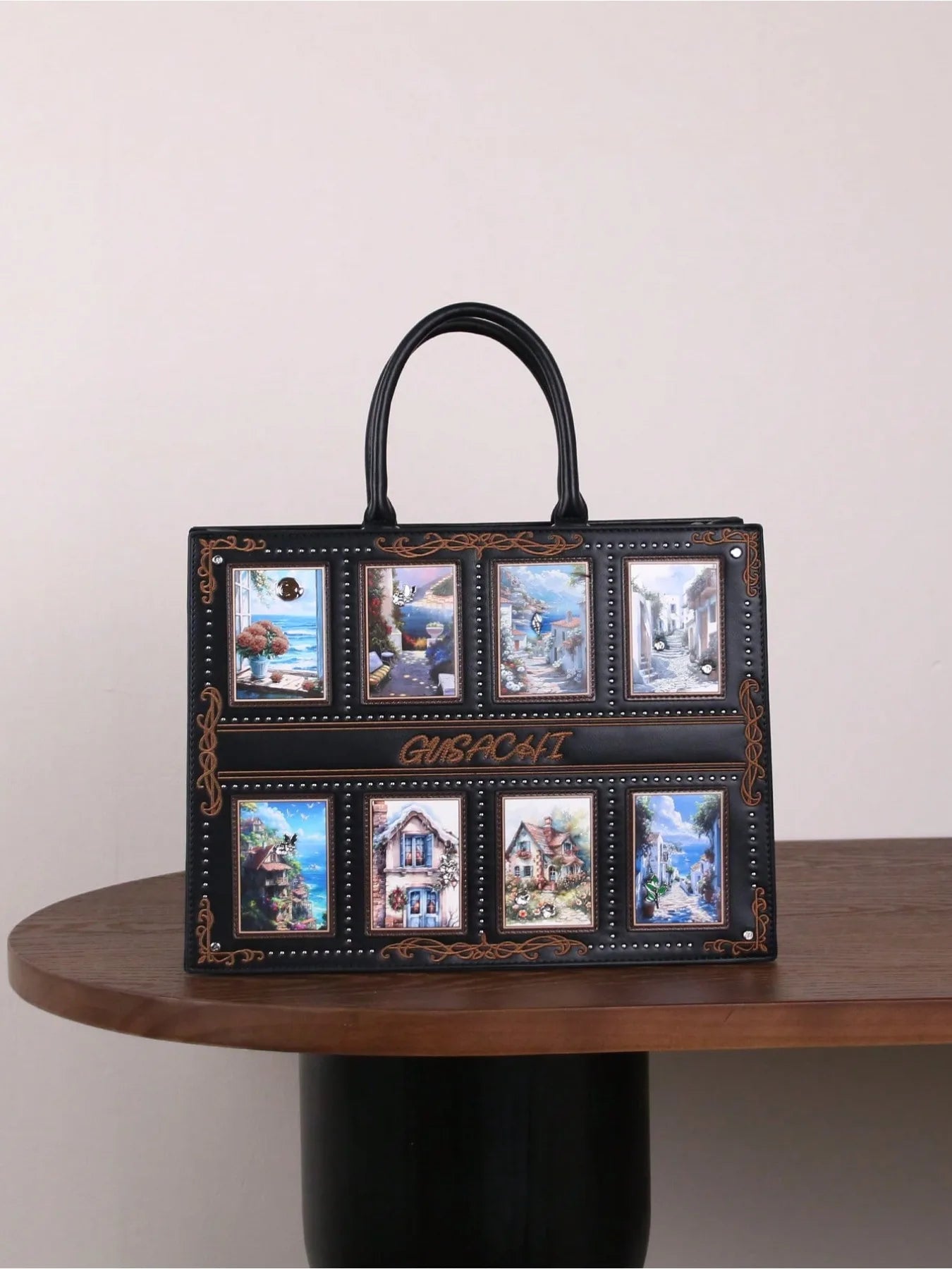 Cross-border European and American fashion exquisite tarot card pattern inlaid diamond embroidery handbag square bag