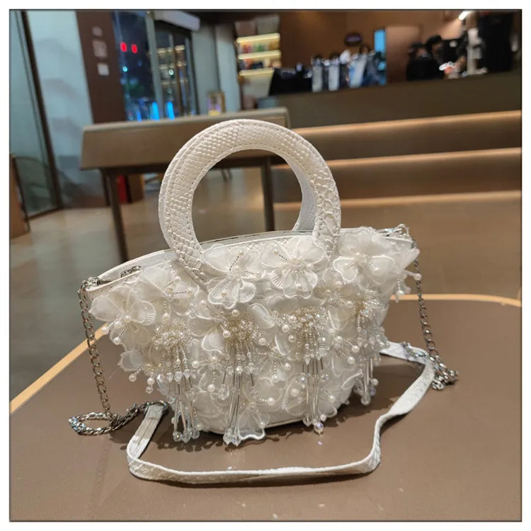 Tassel Flower Ita Bag Women New Shoulder Crossbody Sac A Main Lace Women's Bag Bucket Female Leather Handbag