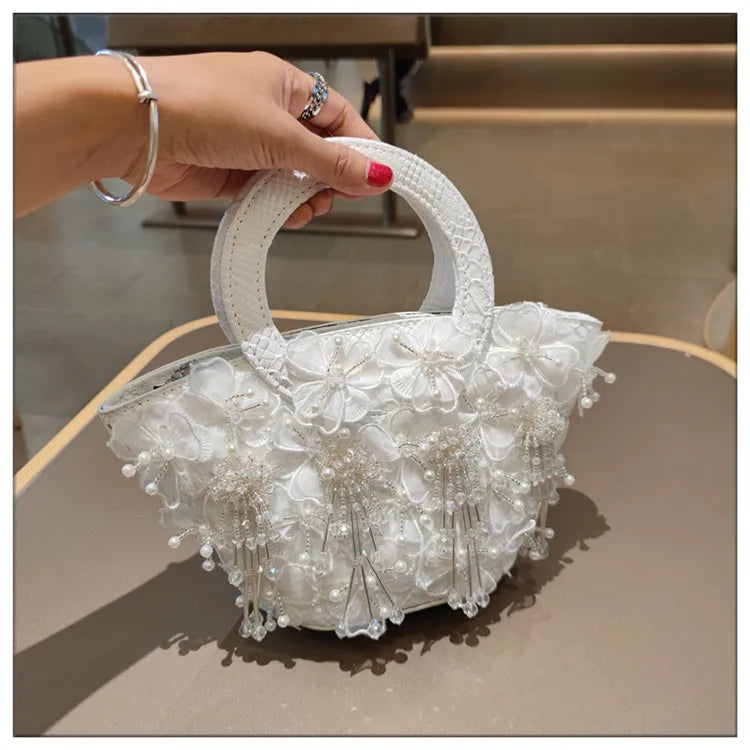Tassel Flower Ita Bag Women New Shoulder Crossbody Sac A Main Lace Women's Bag Bucket Female Leather Handbag