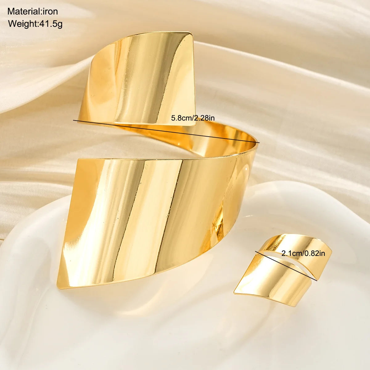 Exaggerated Creativity Irregular Geometric Wide Cuff Bracelet Ring Set for Women Simple Fashion Hand Jewelry Hot Sale Party Gift