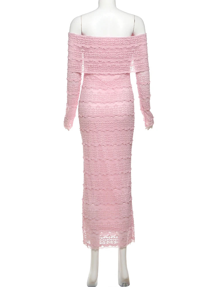 Weird Puss Jacquard Vacation Dress Women Lapel Slash Neck Backless See Through Full Sleeve Beach Party Elegant Chic Long Bodycon