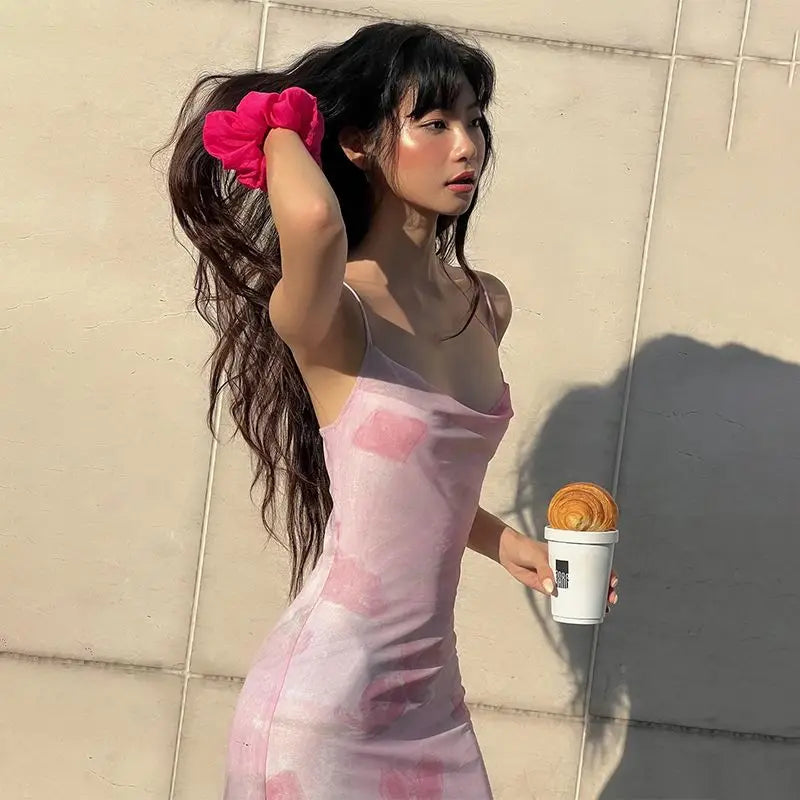 French Sexy Double-layer Gauze Sling Dress Female Summer Spice Girl Slim Hip Dress