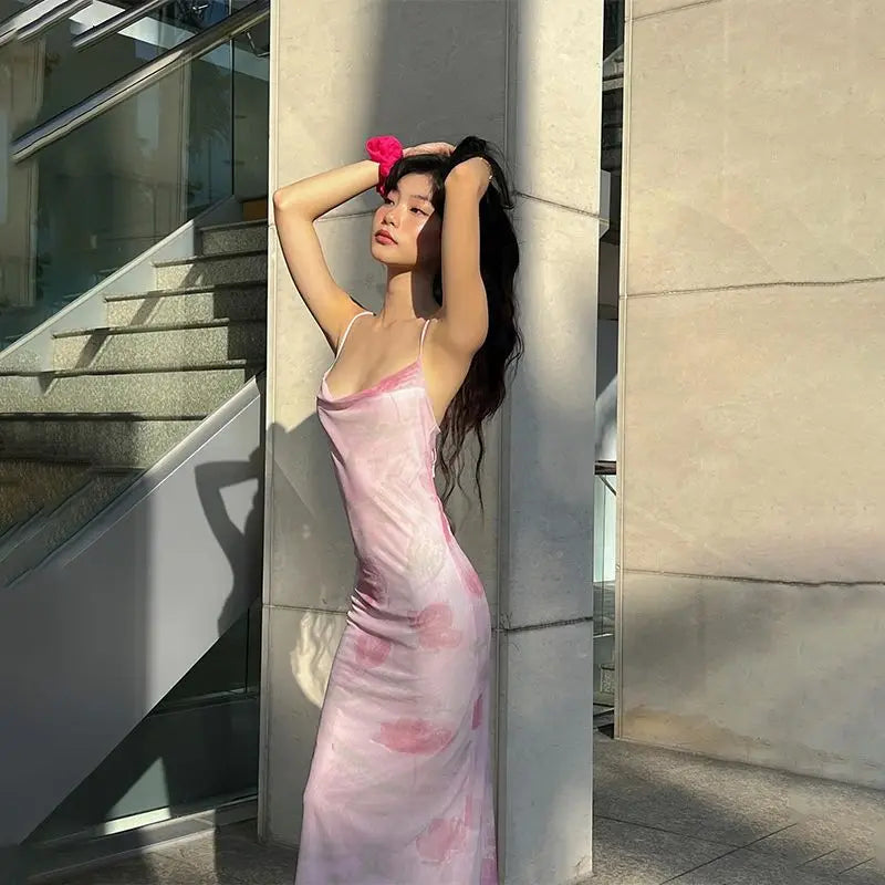 French Sexy Double-layer Gauze Sling Dress Female Summer Spice Girl Slim Hip Dress