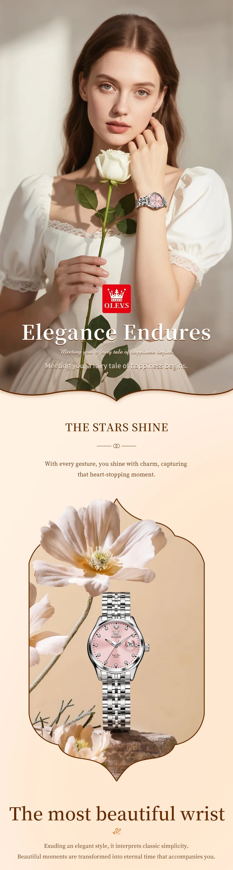 OLEVS Women's Watches 5649L Trend Fashion Original Quartz Watch for Lady Stainless Steel Strap Waterproof Luminous Date Elegant