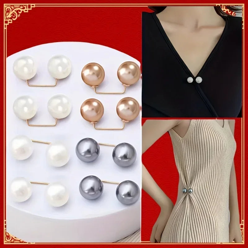 8PCS pearl non-slip safety pins Dress brooch decoration dress waist fastening pins collar adjustment scarf safety fashion
