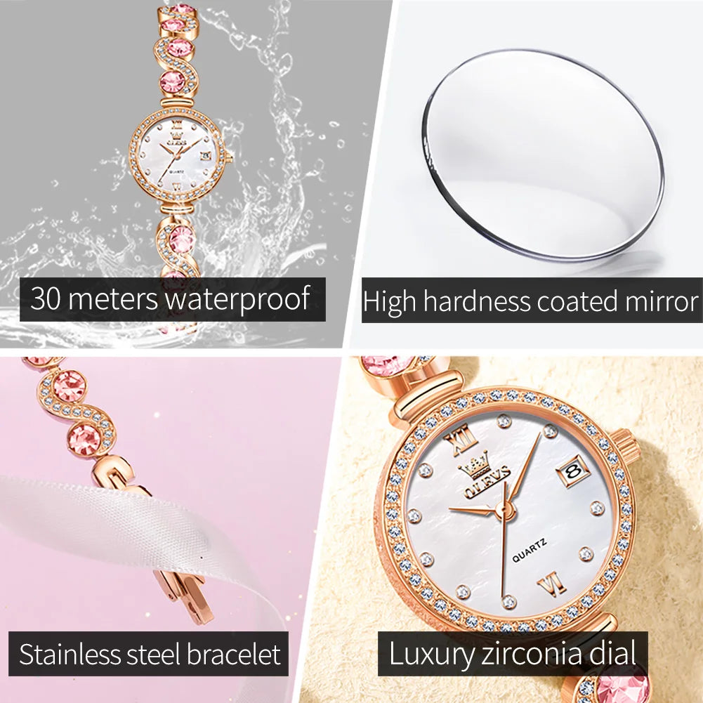 OLEVS 5633 Round-Dial Fashion Quartz Watch Stainless Steel Watchband Wristwatch with Calendar - Elegant Gift for Him Or Her