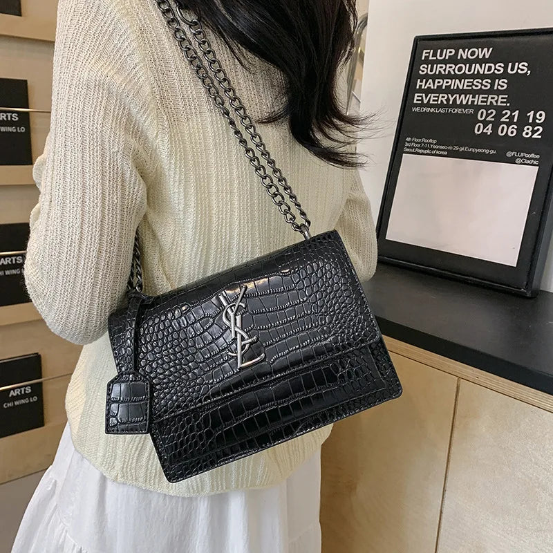 2026 new bag high-end crocodile pattern retro chain bag fashionable single shoulder crossbody bag