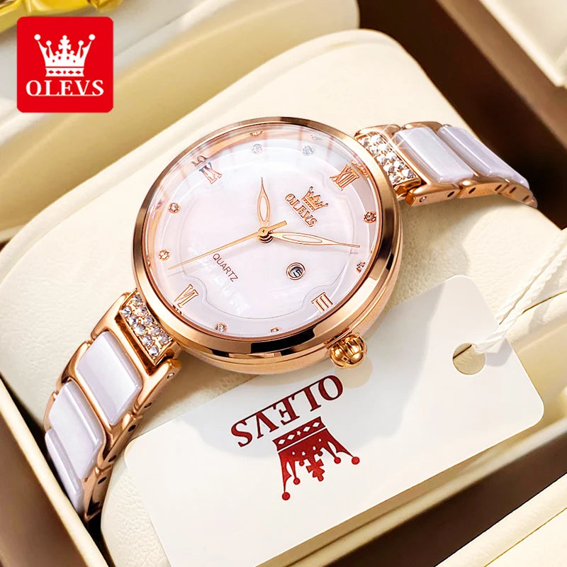 OLEVS 5589 Top Luxury Diamond Quartz Women Watch Fashion Elegant Rose Gold Waterproof Women Watch Brand Bracelet Set Reloj Mujer