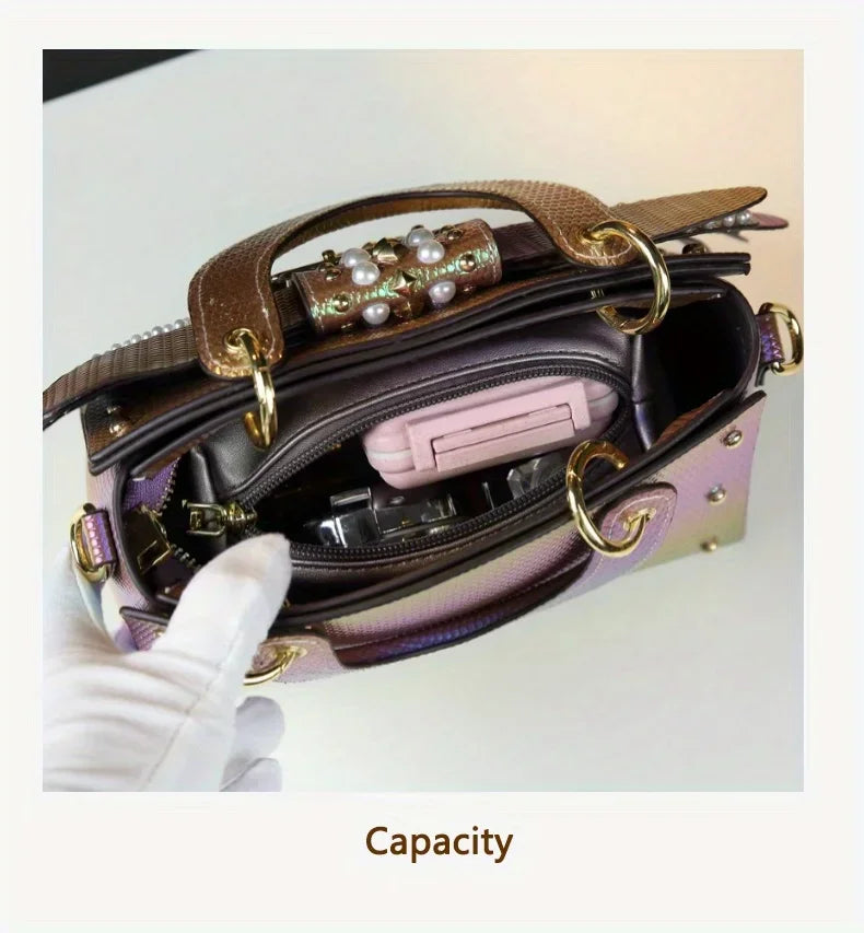 2025 new riveted wing hand-held women's bag, colorful chain crossbody single-shoulder dinner buns mother bag