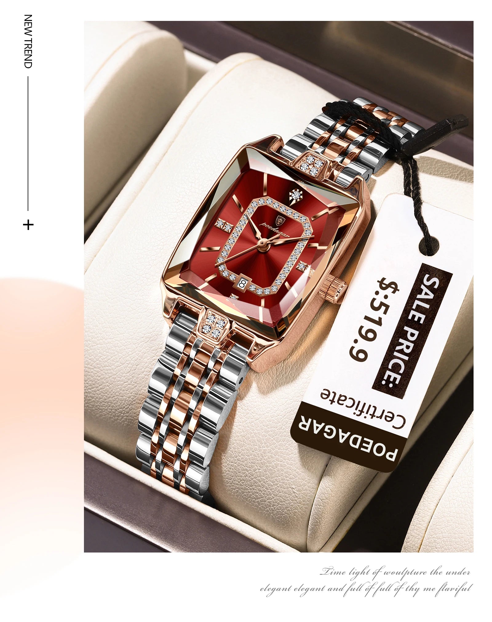 POEDAGAR Luxury Watch For Woman Elegant Waterproof Calendar Ladies Watch Rectangle Stainless Steel Quartz Women's Watches Female