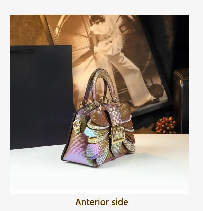 2025 new riveted wing hand-held women's bag, colorful chain crossbody single-shoulder dinner buns mother bag