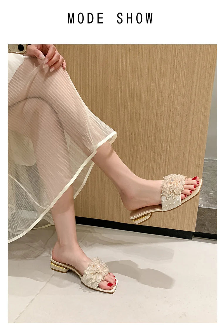 Women's Lightweight Summer Satin Gladiator Sandals and Slippers Beautiful Thick-Heeled Lace and Wedge Design