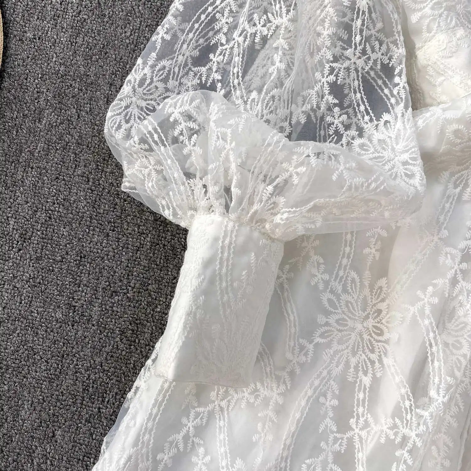 Autumn Embroidery Formal Evening Luxury Dress For Women Long Sleeve Crochet Lace Summer Dresses Single Breasted Party Vestidos