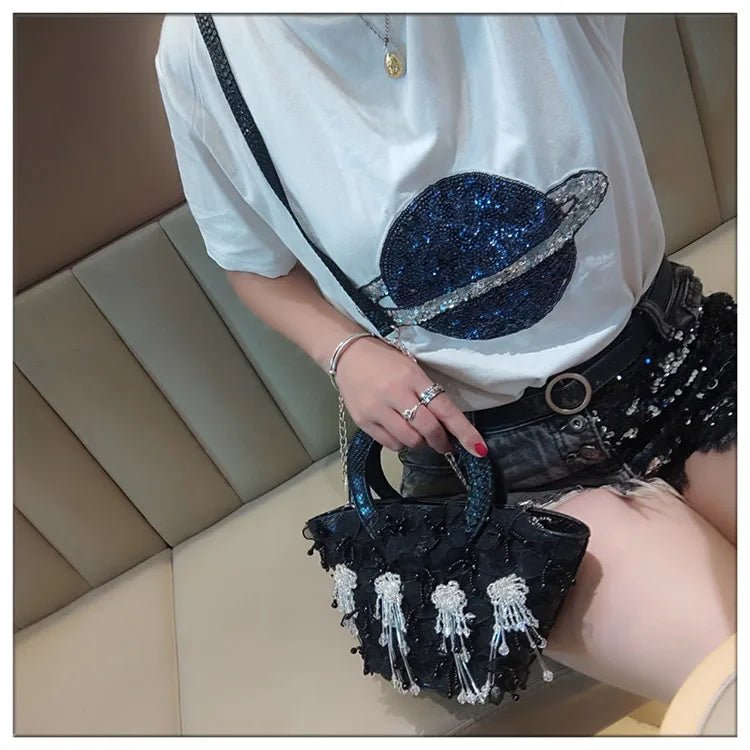 Tassel Flower Ita Bag Women New Shoulder Crossbody Sac A Main Lace Women's Bag Bucket Female Leather Handbag
