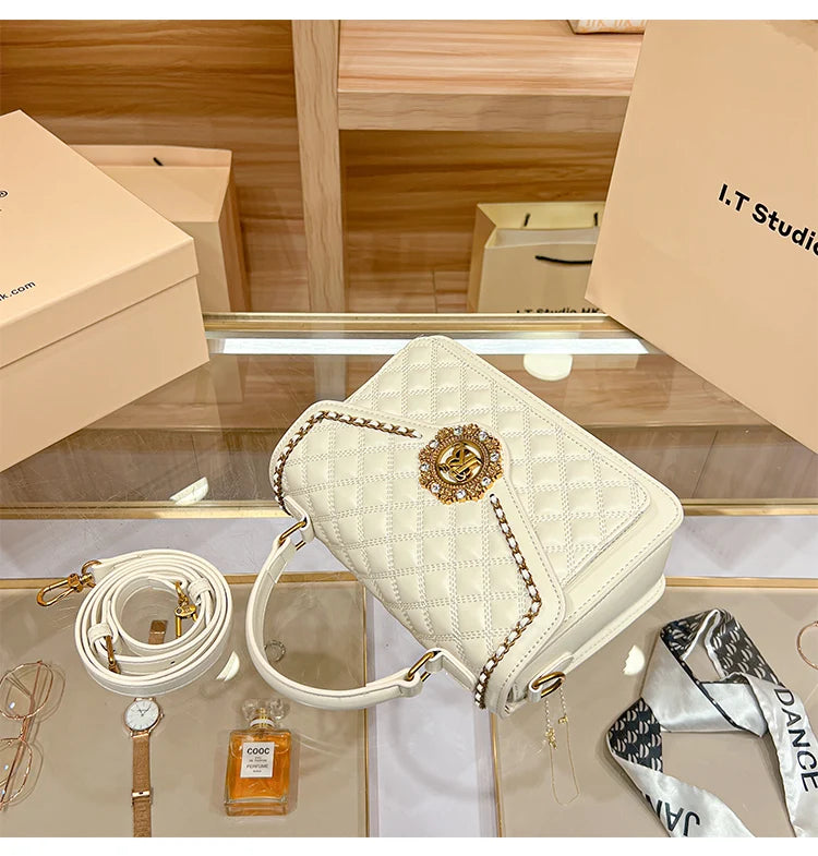 Women's handbag designer Lingge square bag women's 2024 new high-end texture handbag autumn/winter crossbody shoulder bag