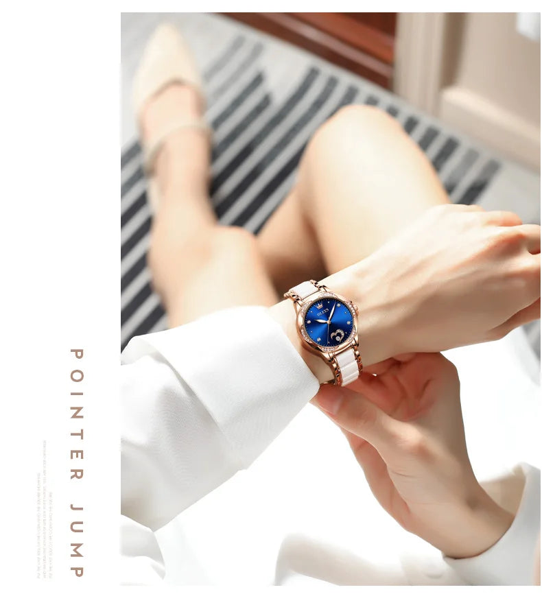 OLEVS Ladies Watch Woman Luxury Fashion Waterproof Watch for Women Watches Ceramic Automatic Mechanical Clock Gift Relogio