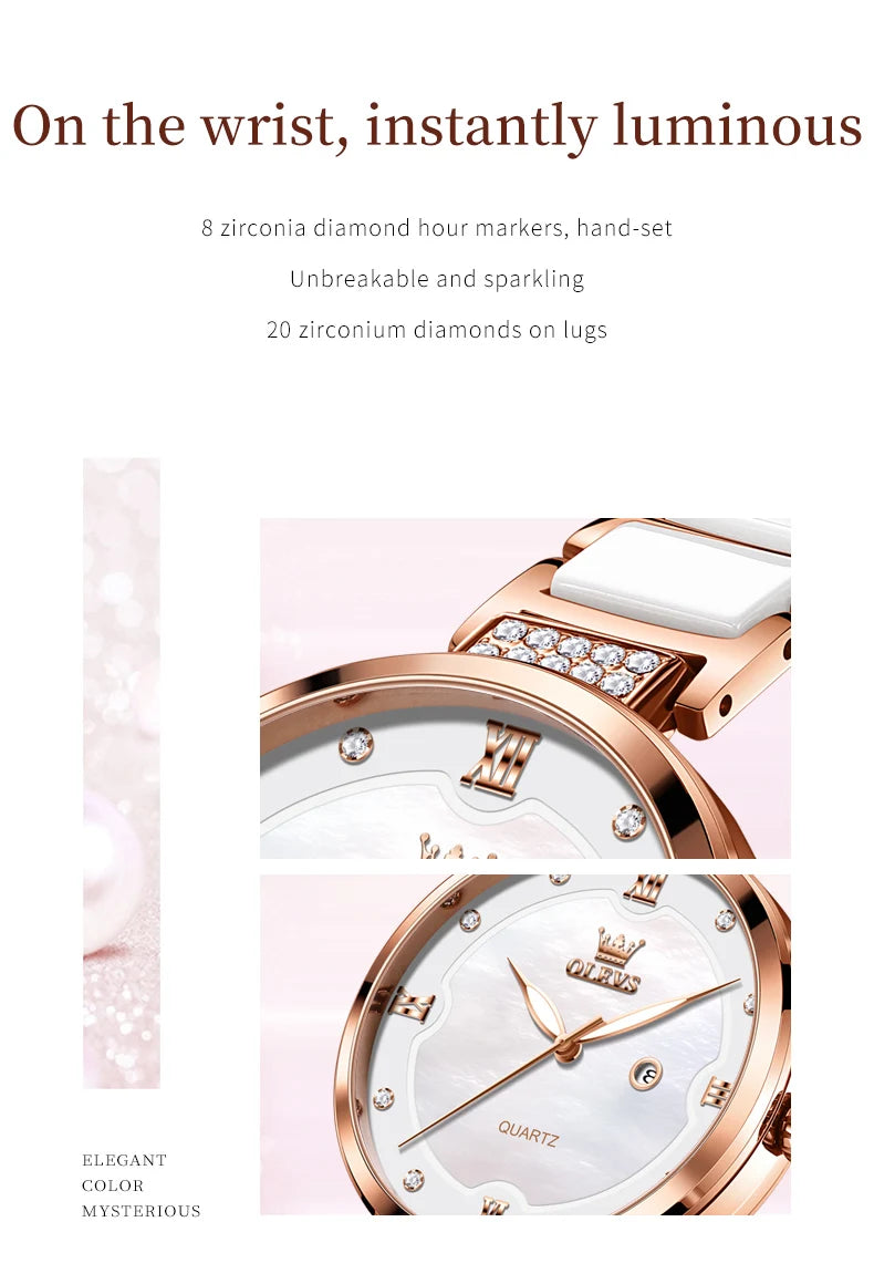 OLEVS 5589 Top Luxury Diamond Quartz Women Watch Fashion Elegant Rose Gold Waterproof Women Watch Brand Bracelet Set Reloj Mujer