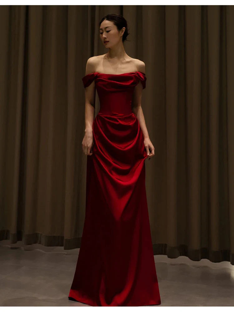 Lautaro Spring Extra Long Birthday Party Evening Satin Off Shoulder Floor Length Dresses for Women Luxury Elegant Clothing 2024